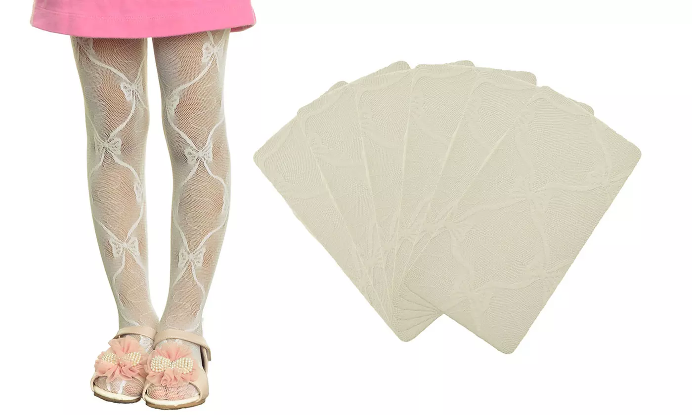 Angelina Bow-Tie Pattern Girls Lace Pantyhose (6-Pack) - Second Medium