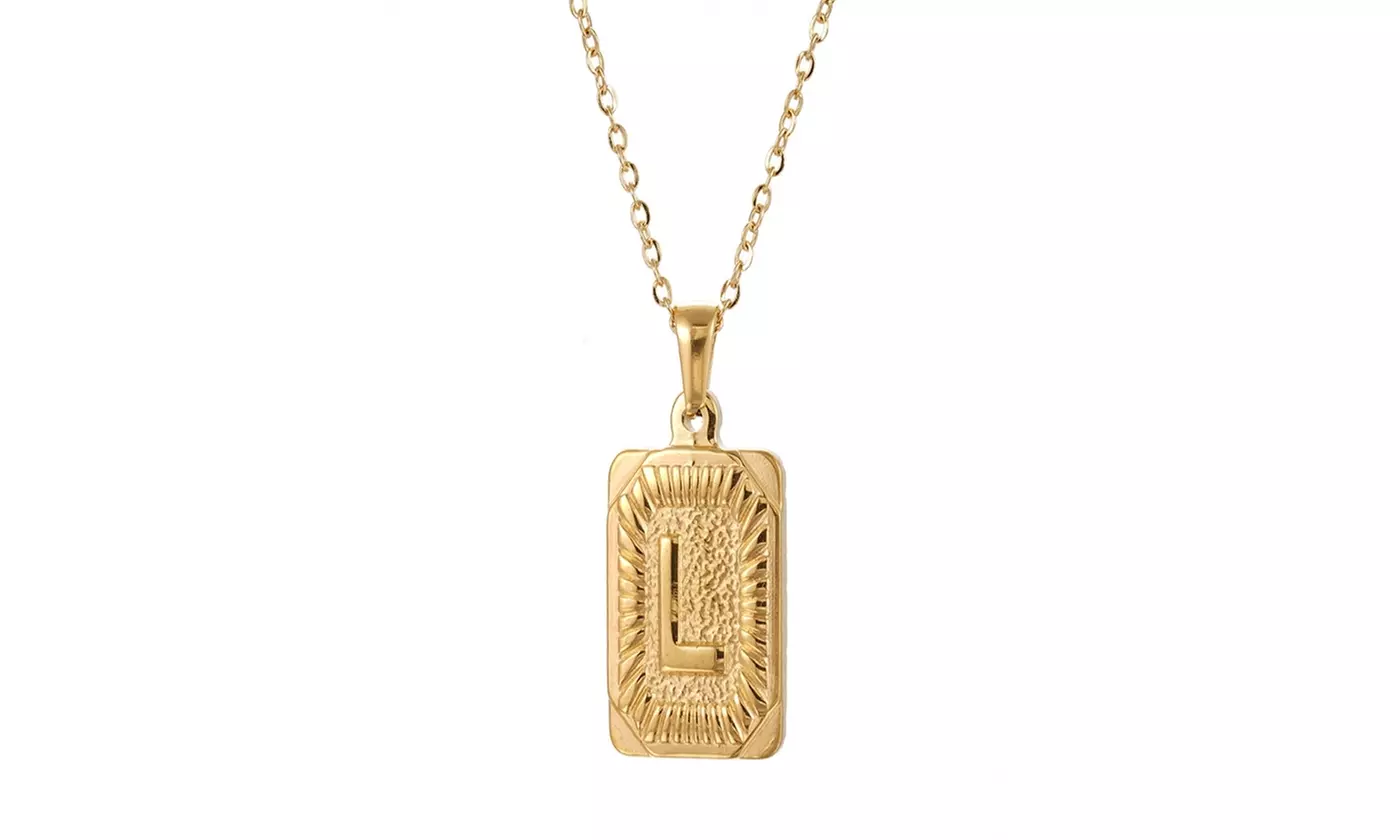 Gold Plated Stainless Steel Initial Pendant with Box Link Chain Necklace