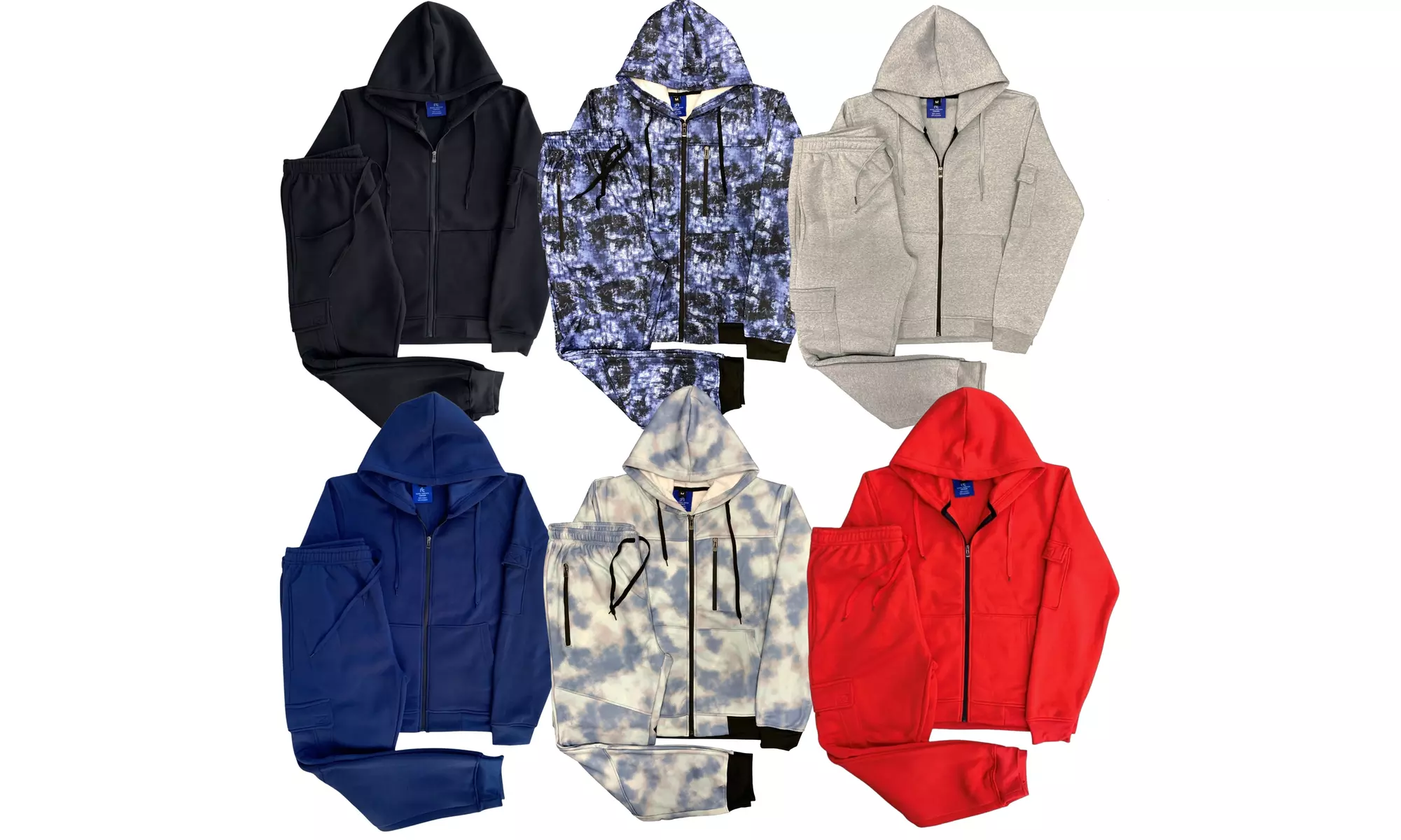 Men 2-piece Jogger Sweatsuit utility Cargo Pockets Sweat jacket Matching Outfit  - Primary Image