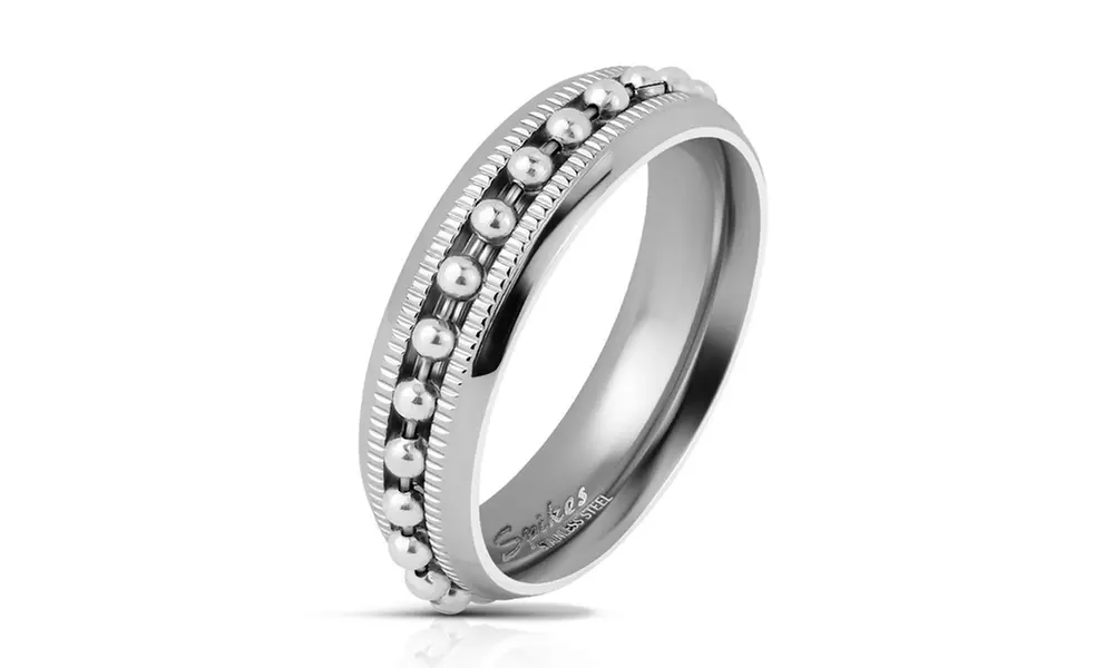 Bead Chain Spinner Centered on Diacut Edge Channel Stainless Steel Rings