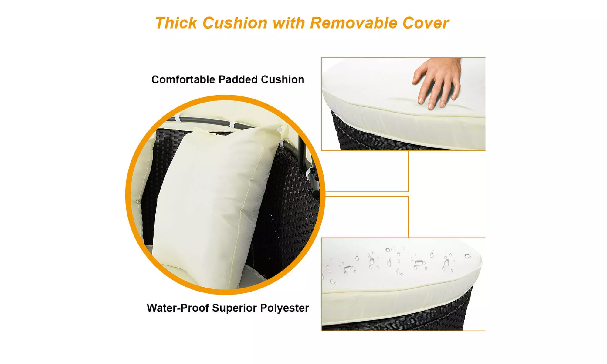 Costway Outdoor Round Sofa Daybed-Black,Retractable Canopy,Patio Furniture