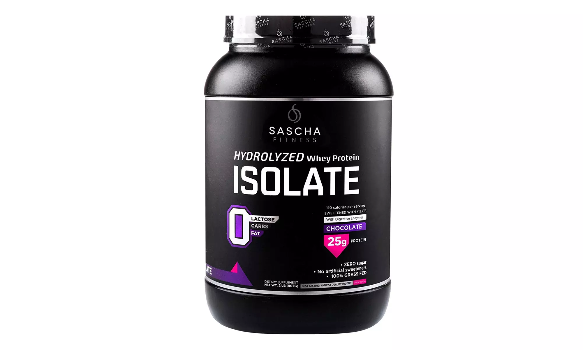 Sascha Fitness Hydrolyzed Whey Protein Isolate 100% Grass-Fed, Chocolate, 2lb - Primary Image