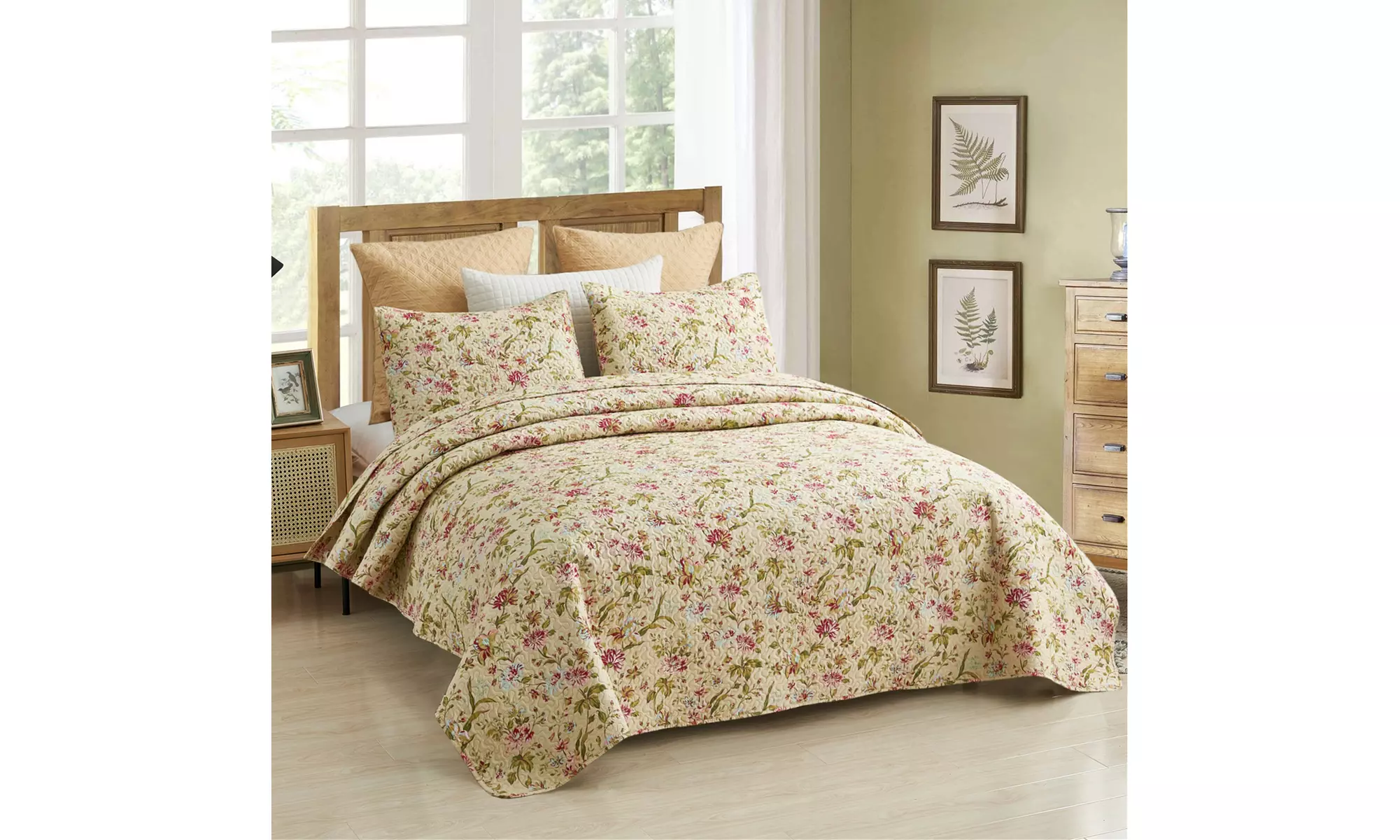 JML 3-Piece Reversible Quilt Set,Home Collection Printed Bedspread With 2 Shams