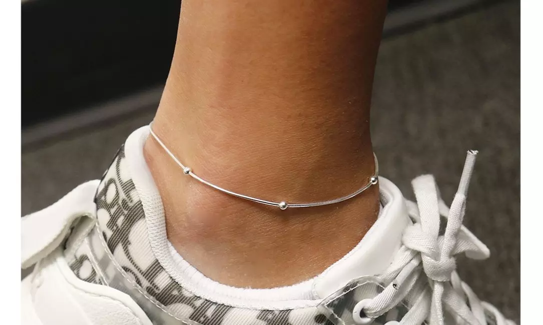 Italian Crafted Sterling Silver 9 or 10 Inch Snake Anklet With 3MM Station Bead