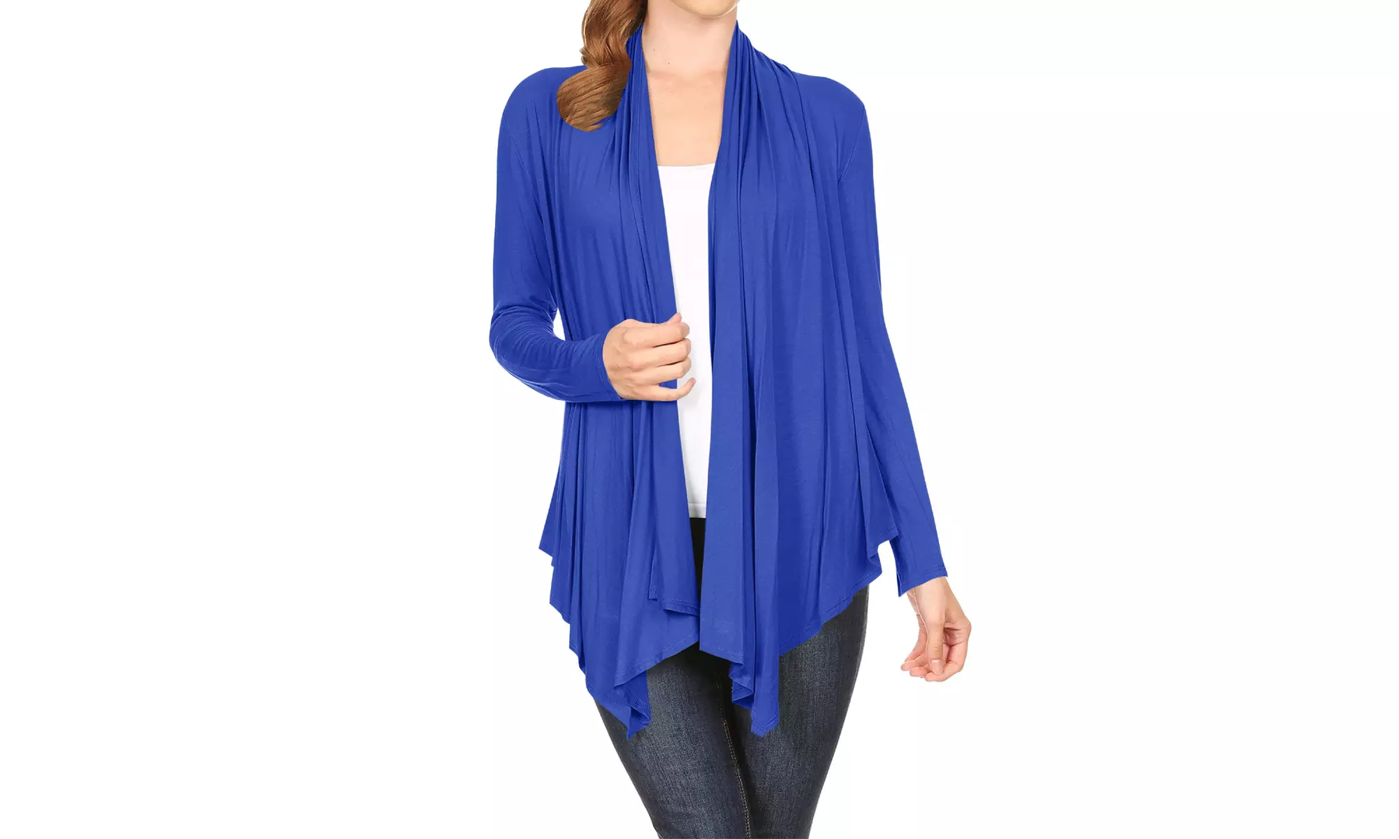 Women's Long Sleeve Draped Neck Open Front Solid Cardigan 