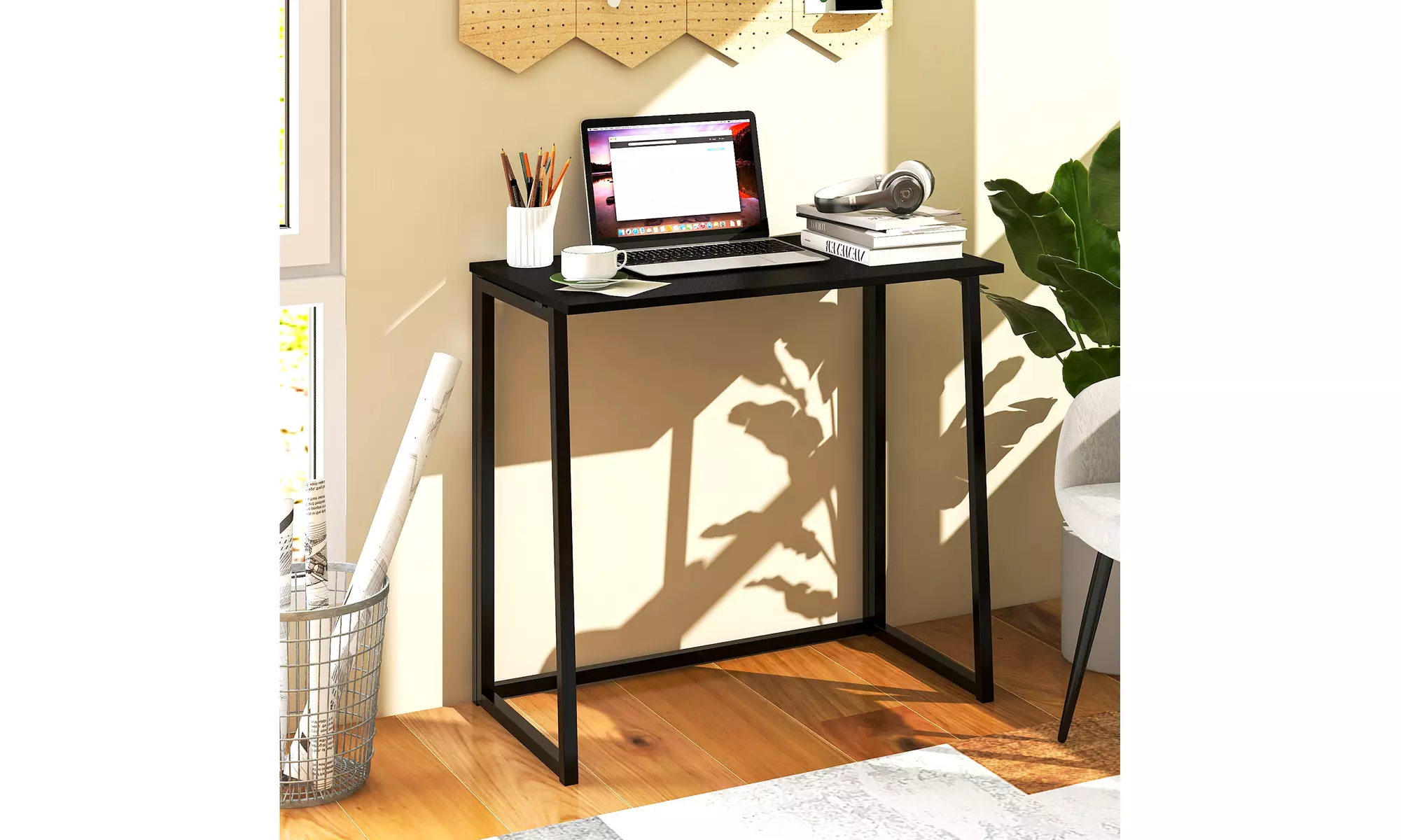 Costway Folding Computer Desk No Assembly Study Writing Table for Small Spaces - Primary Image