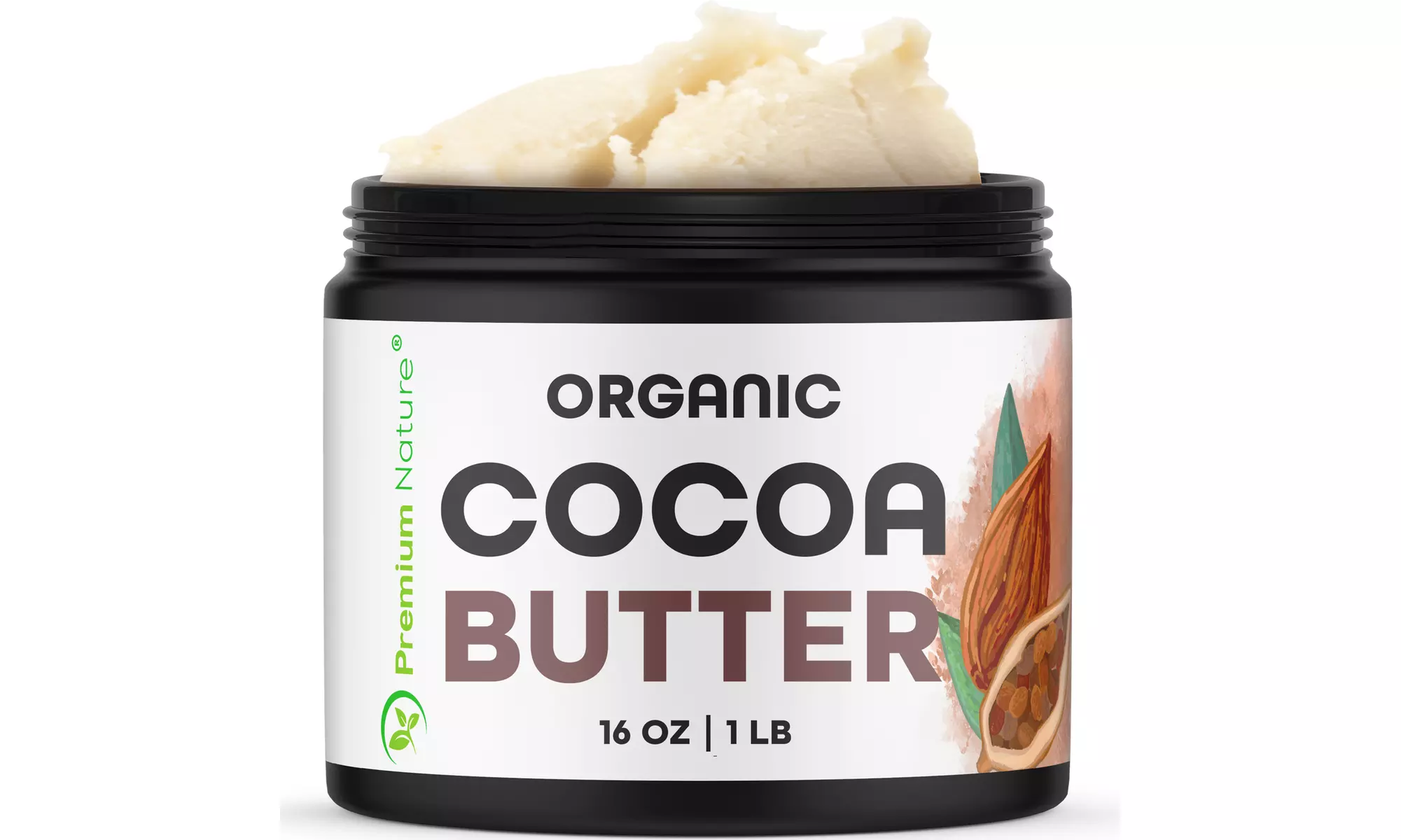 100% Cocoa Butter Organic Unrefined 16 oz jar from Premium Nature - Second Medium