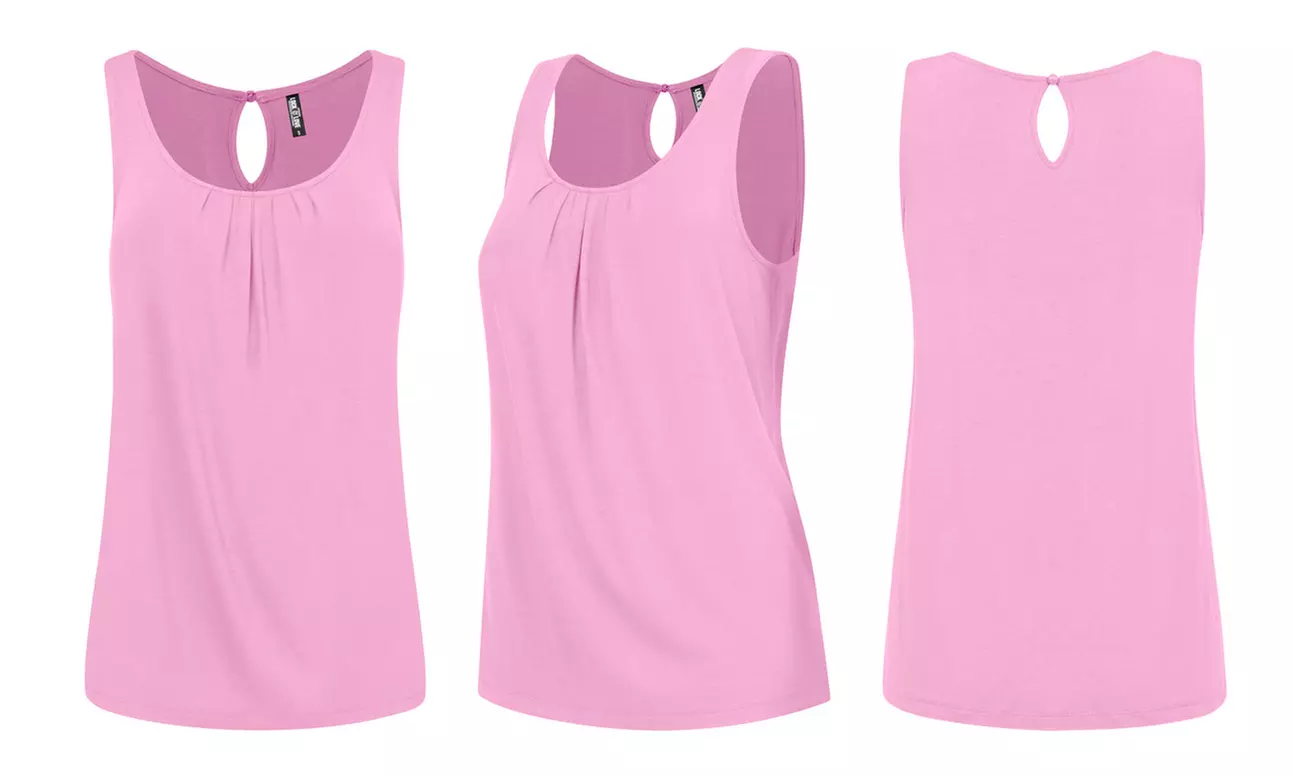Made By Johnny Women's Pleated Front Scoop Neck Shell Tank Top