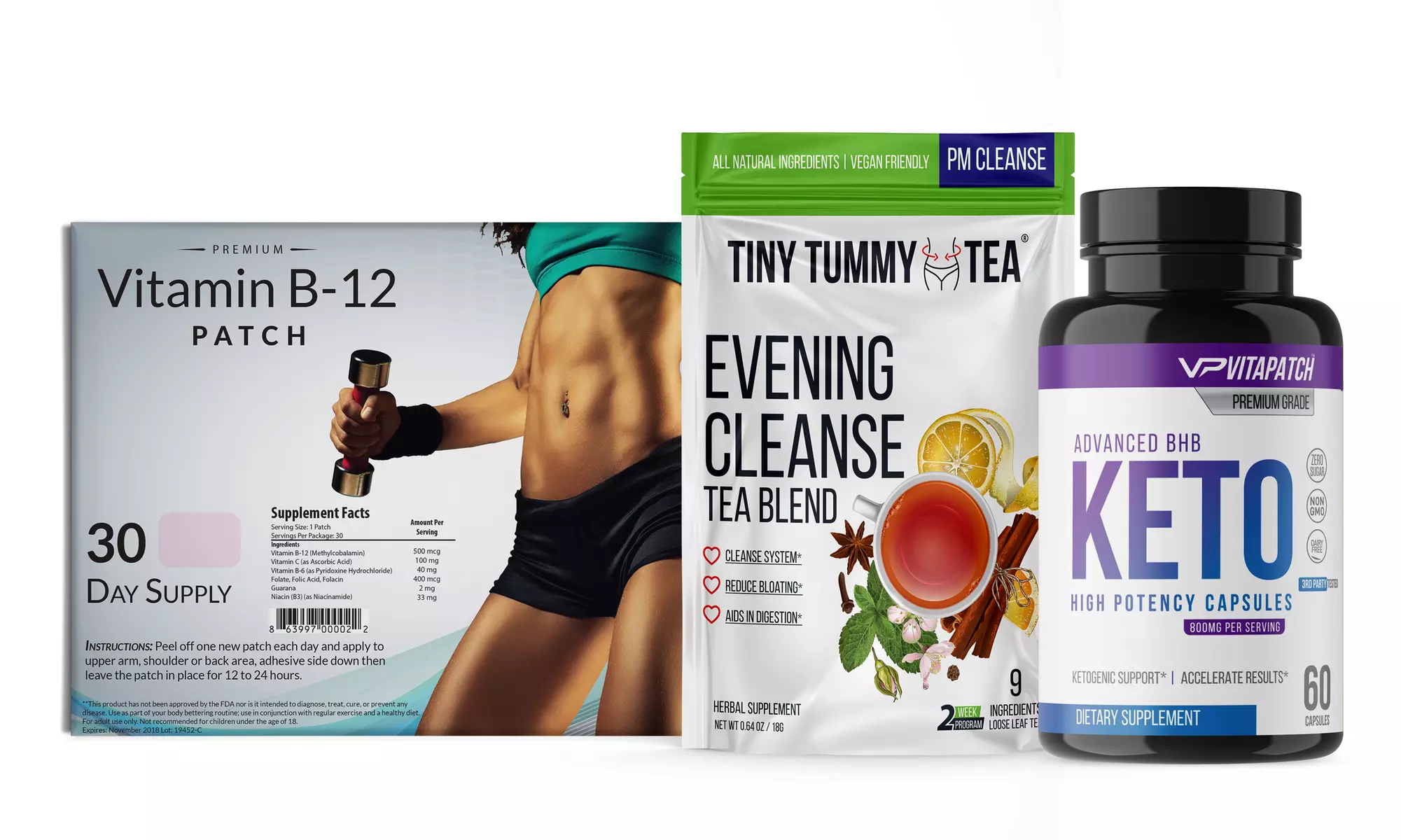 Spring Break Weight Loss Bundle: BHB, Vitamin B12 Patch & Tiny Tummy PM (3-Pack) - Primary Image