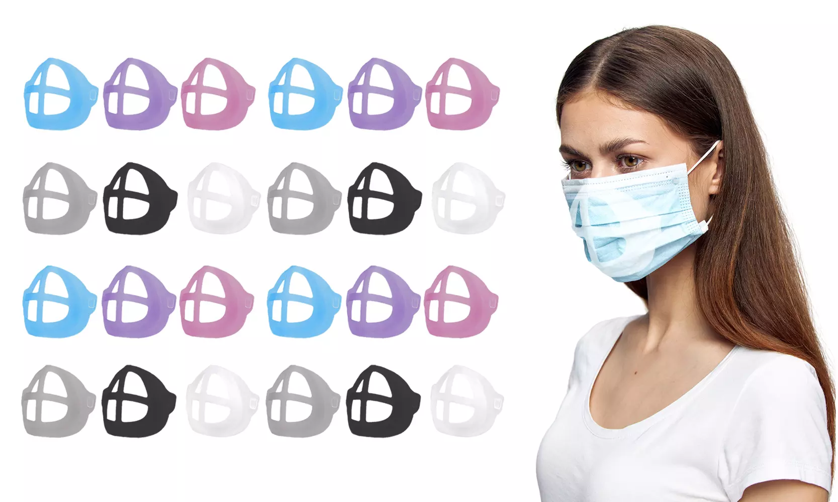 3D Face Mask Bracket for Comfortable Breathing and Makeup Protection (24-Pack) - Primary Image