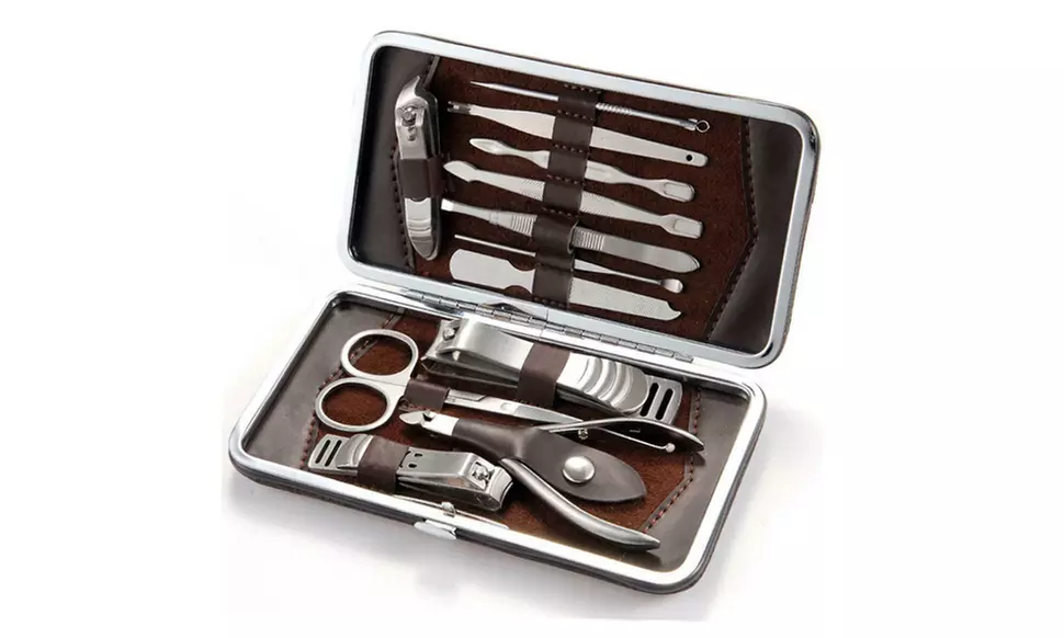 12PCS Manicure Set Pedicure Nail Clippers Cleaner Cuticle Grooming Kit Case - Primary Image