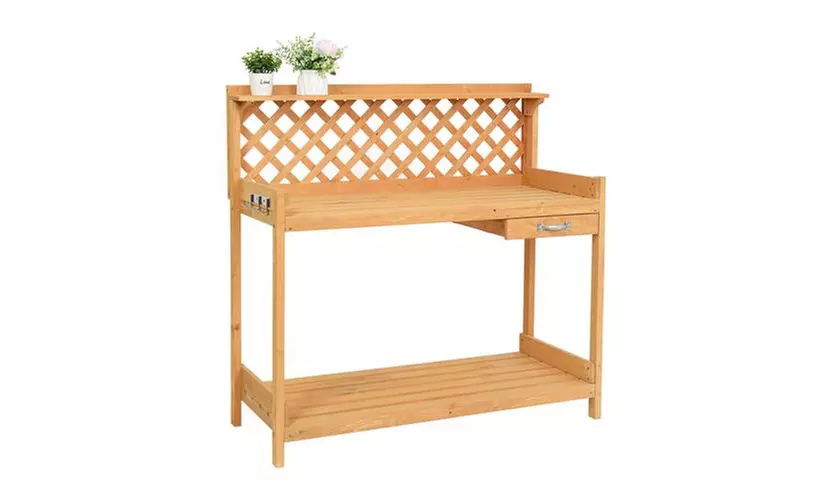 Garden Workbench Potting Table With Drawer Burlywood Outdoor - Second Medium