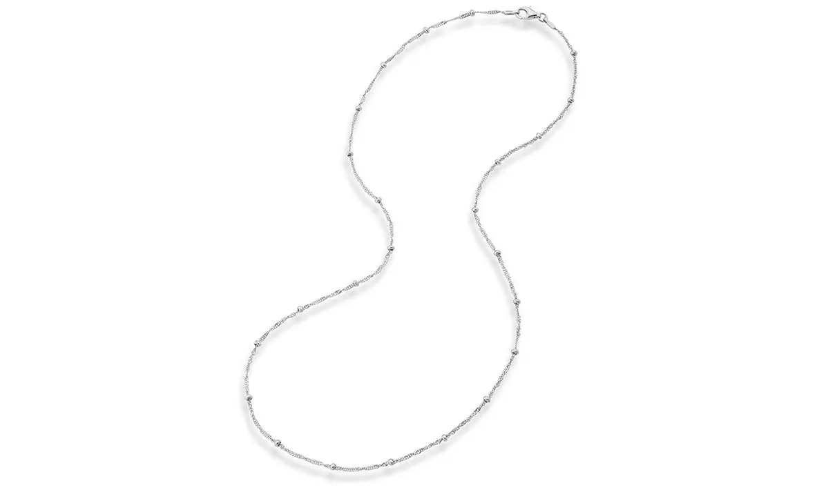 925 Sterling Silver Diamond Cut 1MM Singapore Beaded Chain Necklace 20" Inch