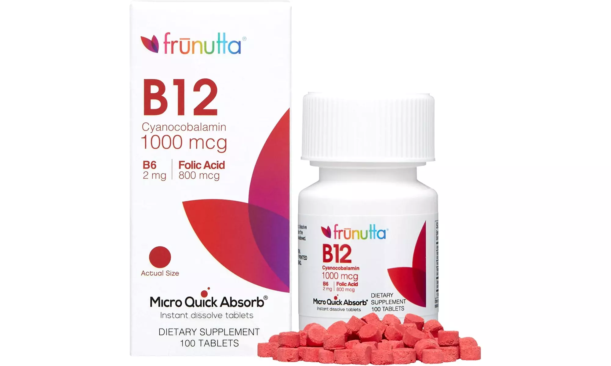 Frunutta Vitamin B6 B12 and Folic Acid Under The Tongue Instant Dissolve Tablets - Primary Image
