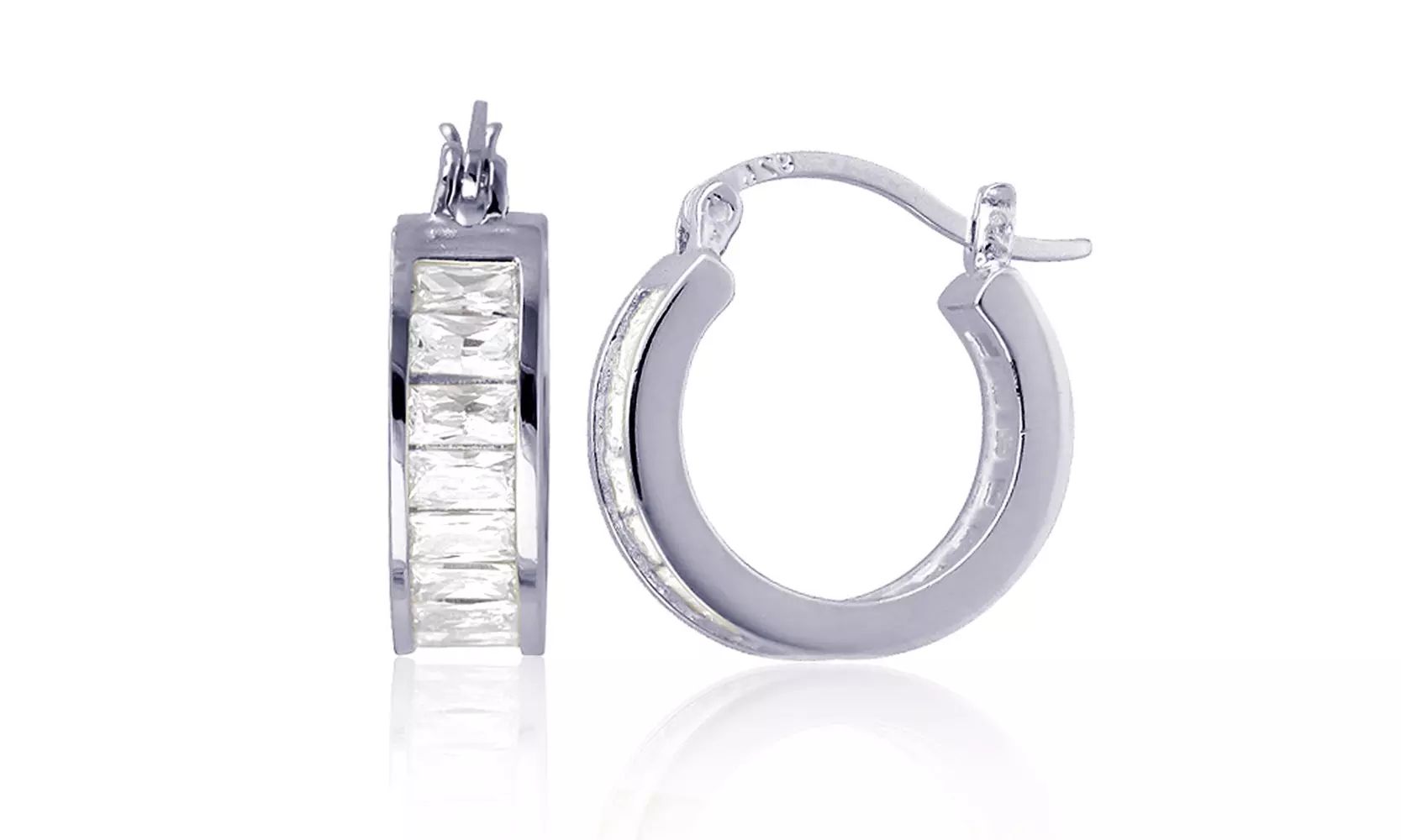 Sterling Silver Baguette Cut Hoop Earring - Primary Image