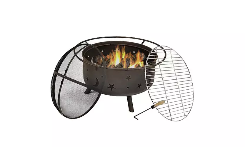 Sunnydaze Cosmic Fire Pit with Cooking Grill and Spark Screen - 30-Inch - Second Medium