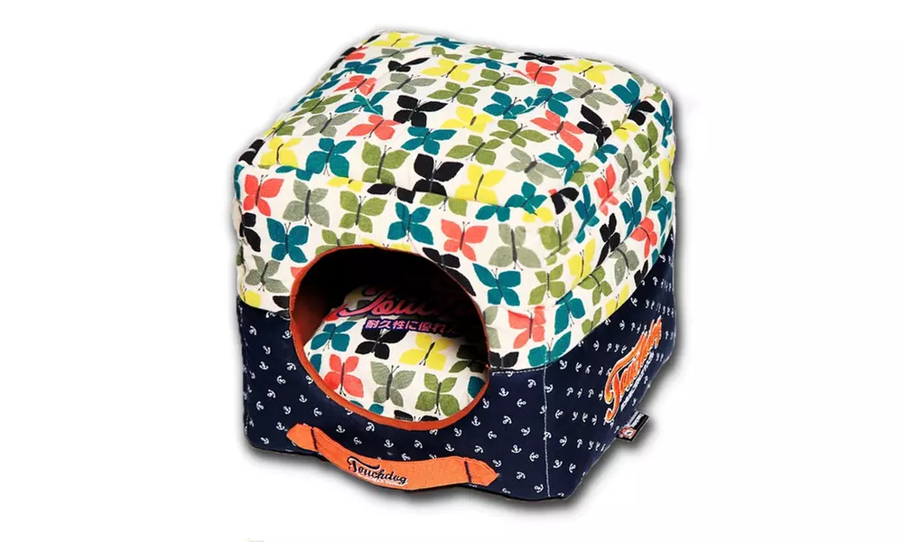 Touchdog Chirpin-Avery 2-in-1 Squared Collapsible Dog House Bed - Primary Image