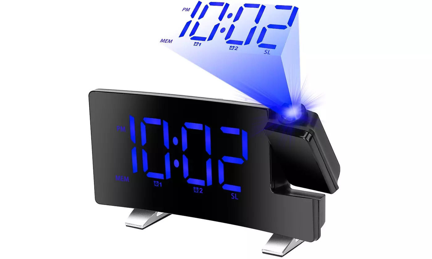 iMounTEK Digital LED Projection Alarm Clock w/ Curved-Screen & USB Charging Port