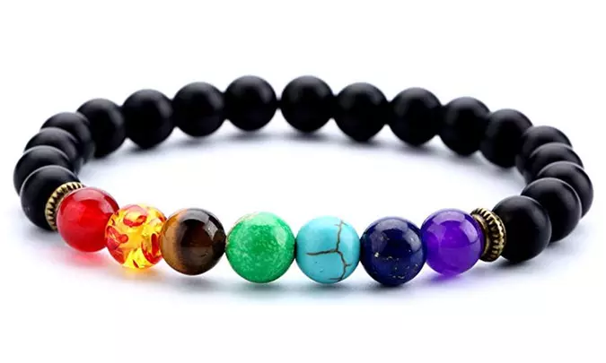 Doitory  8mm Lava Rock 7 Chakra Bracelet Bangle-Matte Black - Primary Image