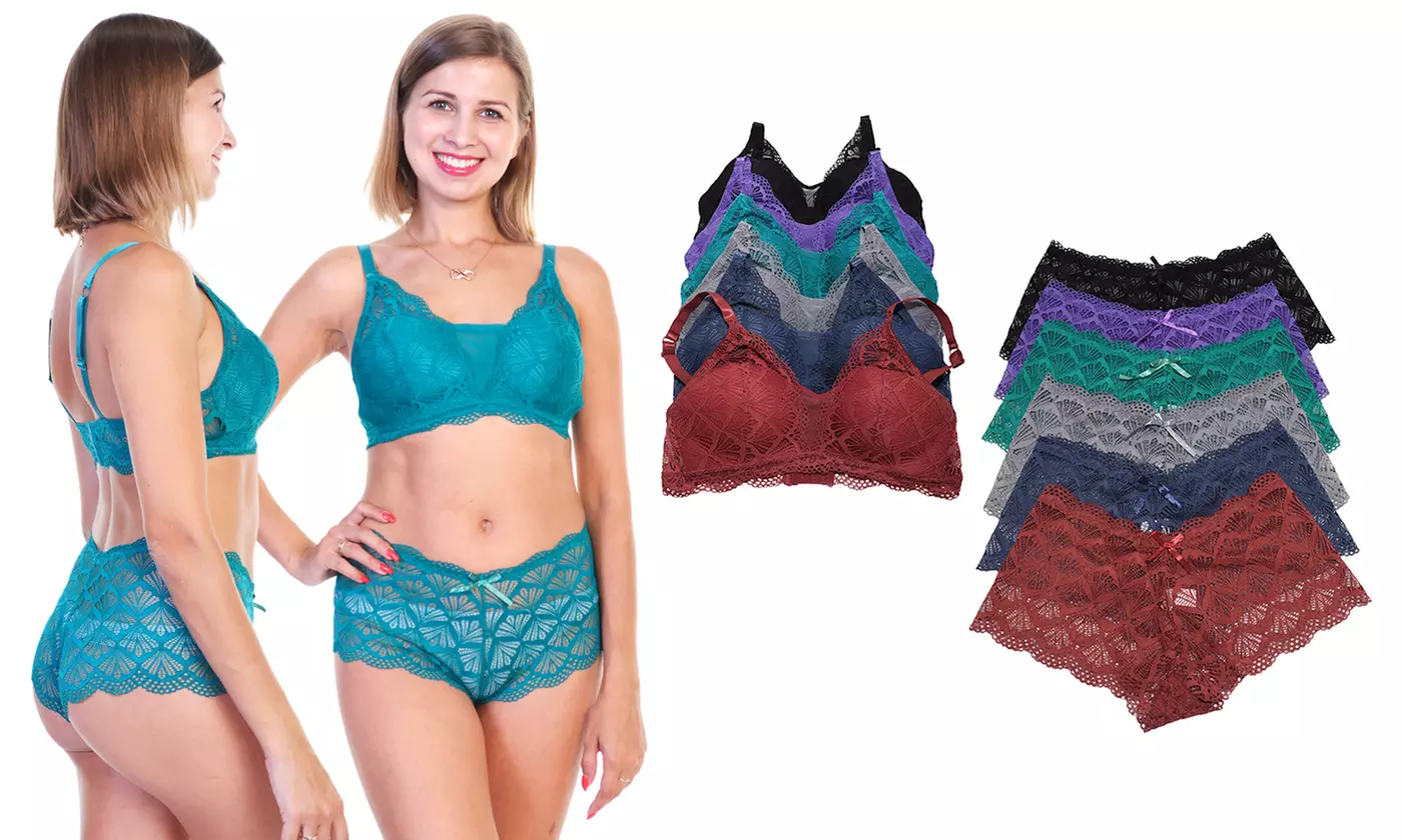 6-Pk Wire-free, Lightly Padded Lace Bras and Boxer Panties Set (Sold Separately) - Primary Image