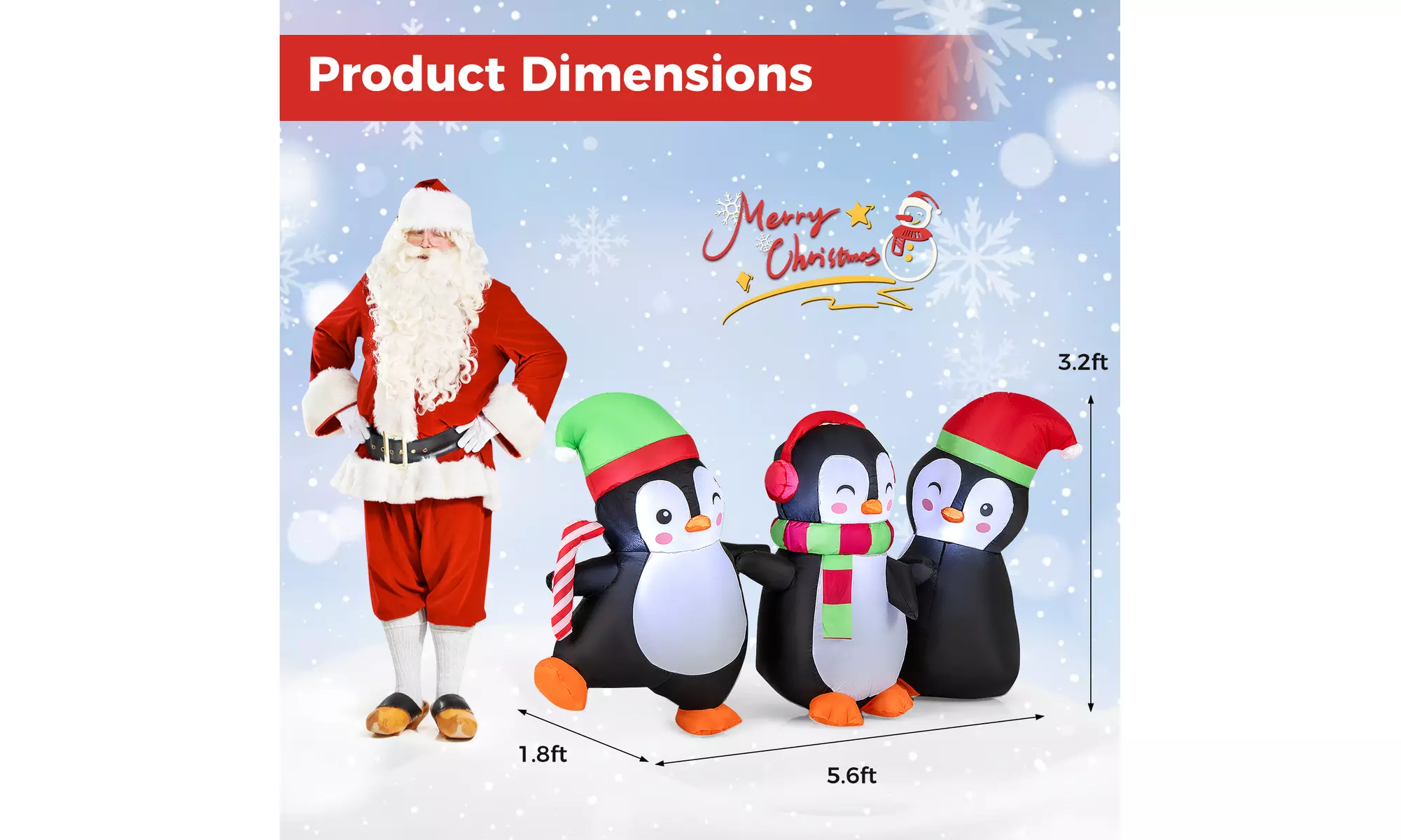Costway Inflatable Christmas Santa Claus Helicopter Snowman Penguin Lights