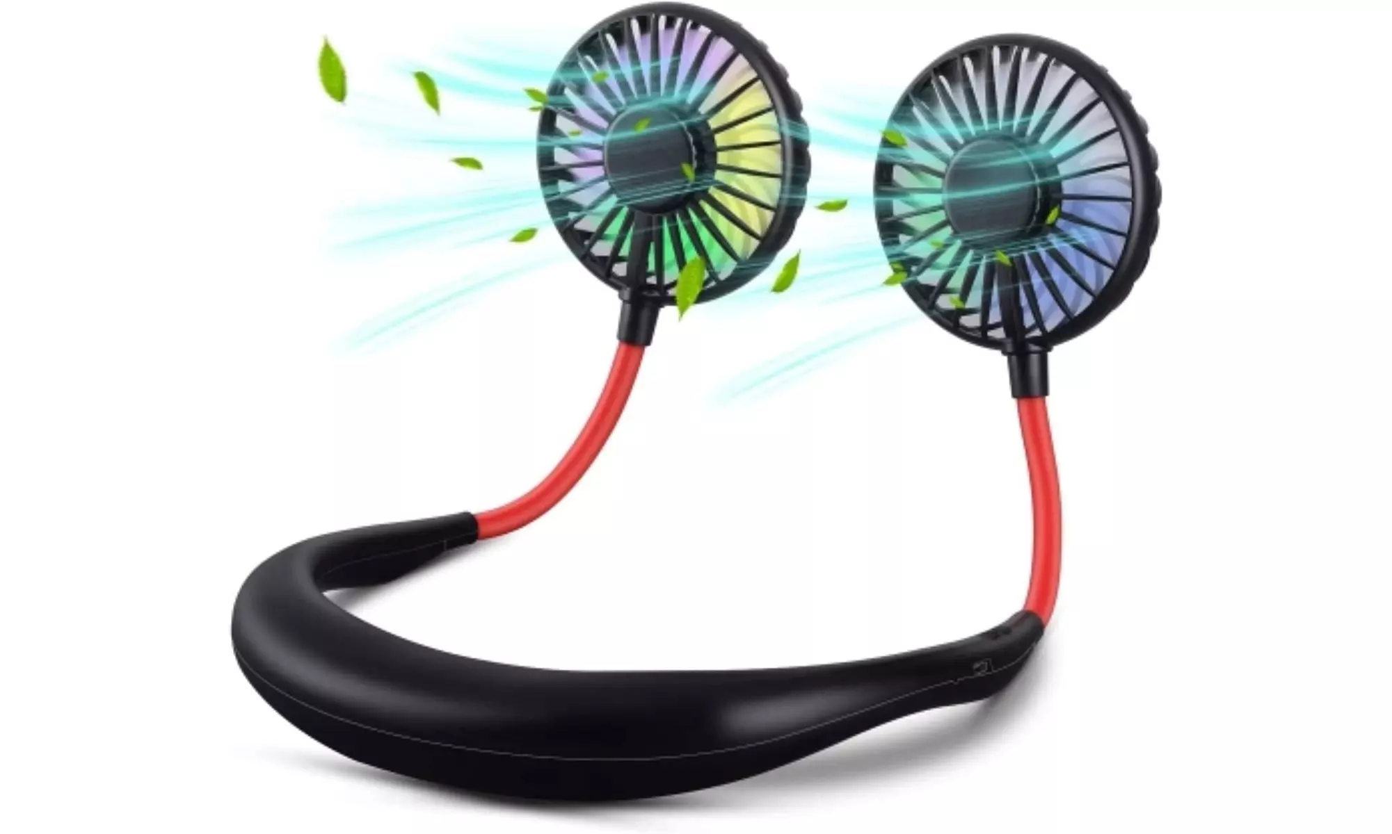 Portable Hanging Neck Fan Around Neck Fan LED Light USB Fans for Outdoor Travel - Primary Image