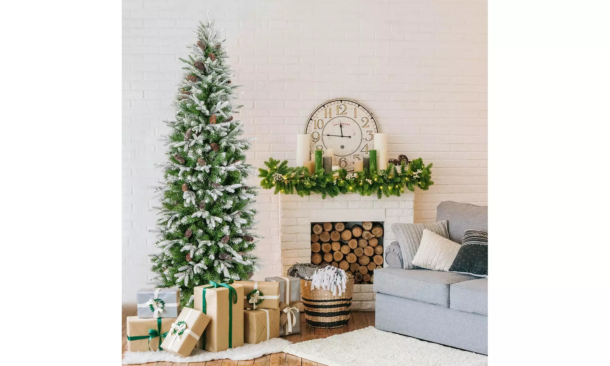 Costway 6/7.5/9 FT Christmas Tree with PE PVC Branch Tips Warm White LED Lights