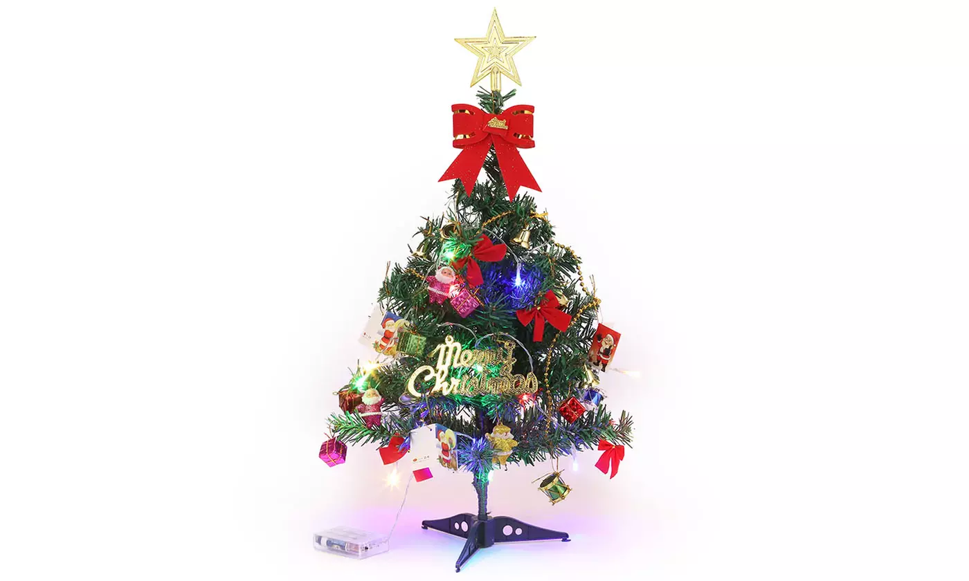 Miniature Tabletop Pine Christmas Tree with Hanging Ornaments