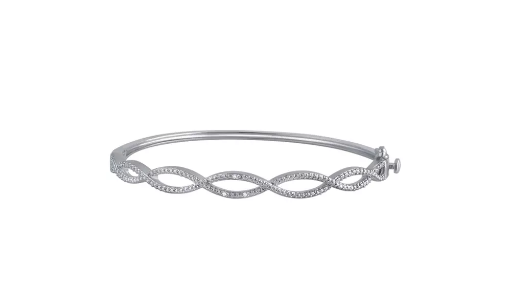 14K White Gold Plated Diamond Accent Criss Cross Bangle-KG17822CWSC - Primary Image