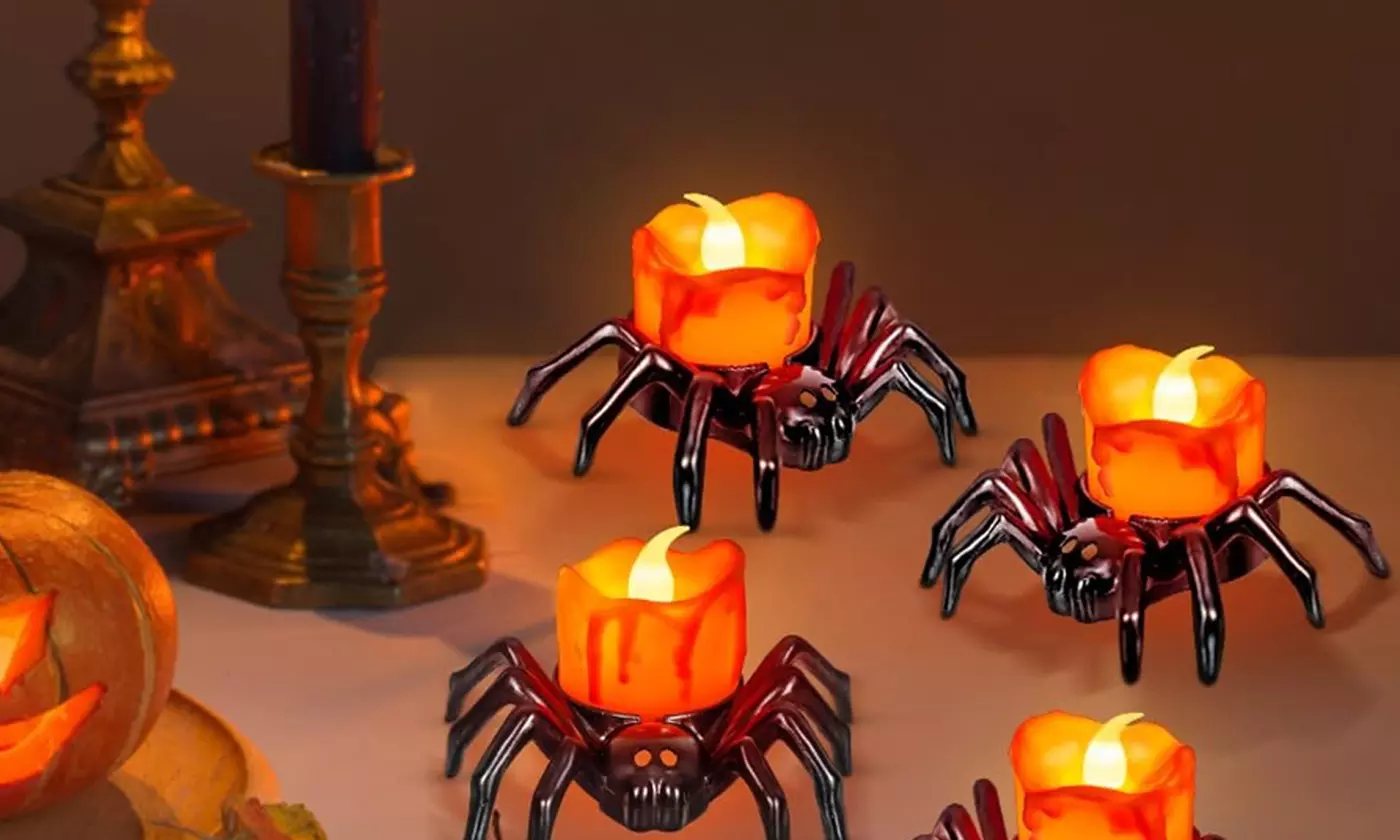 12 PCS Halloween Flameless Spider LED Candles Tea Light Halloween Party Decor