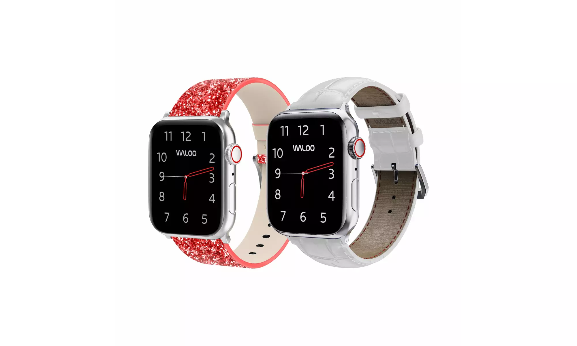 Waloo 2-Pack Leather Bling and Crocodile Embossed Apple Watch Bands