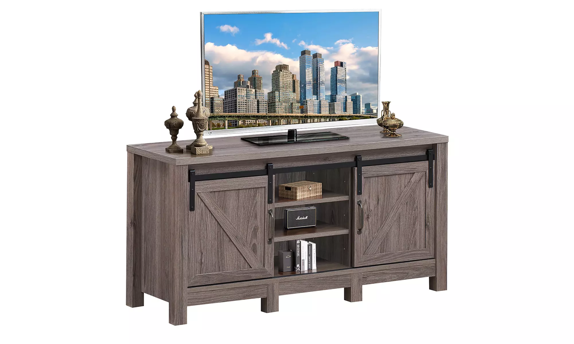 TV Stand Sliding Barn Door Entertainment Center for TV's up to 55'' with Storage - Primary Image