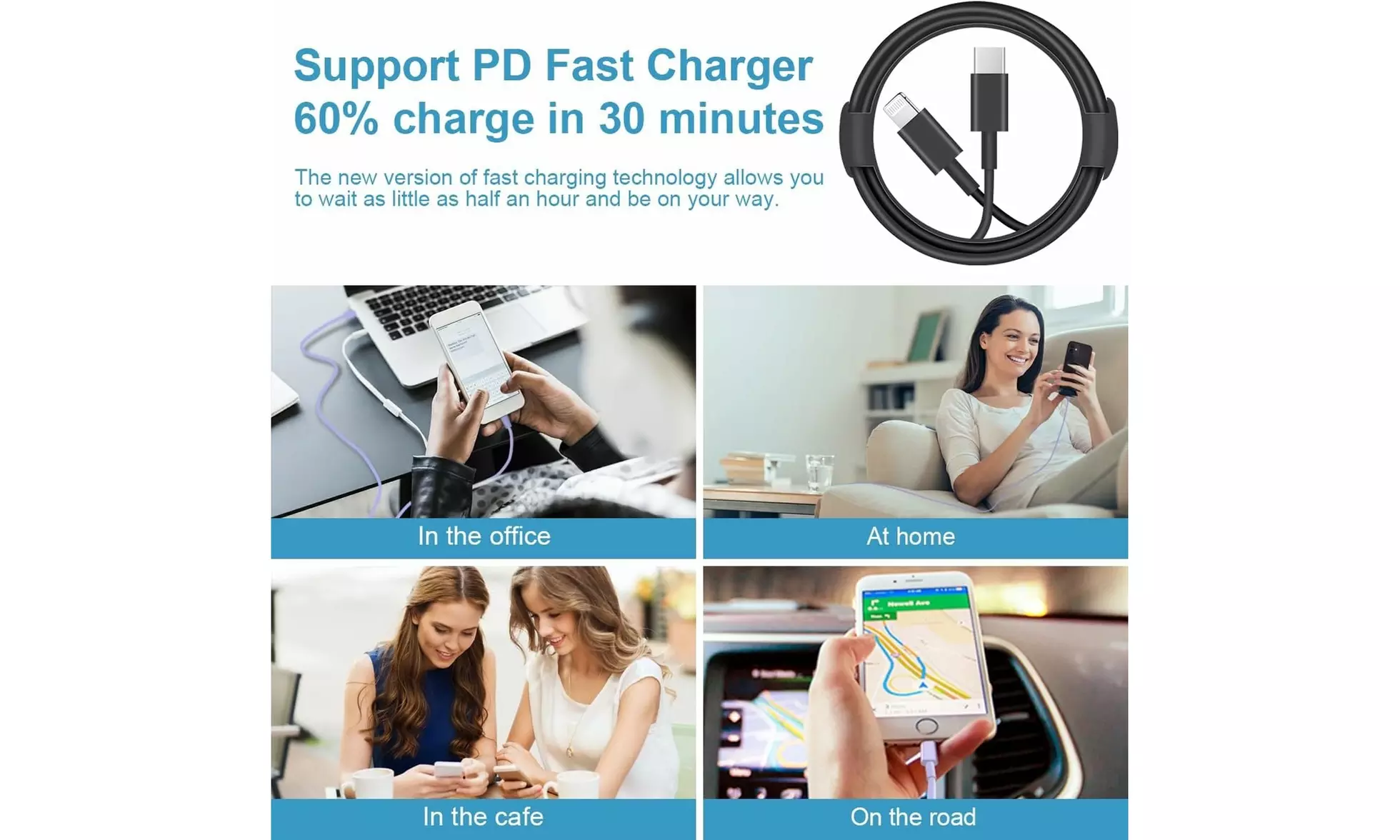 20W Fast Black  Charging Block W/ Charging Cable for Apple iPhone