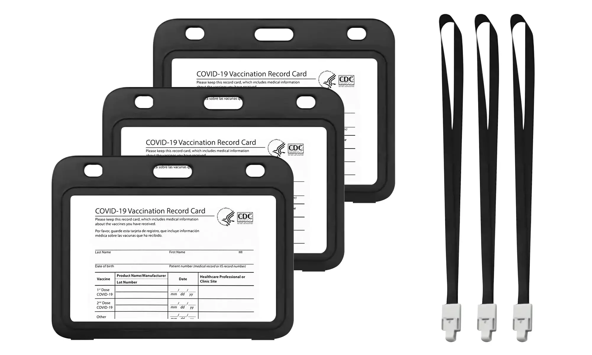 Waterproof CDC Vaccination Card Protector with Lanyard (3-Pack) - Primary Image