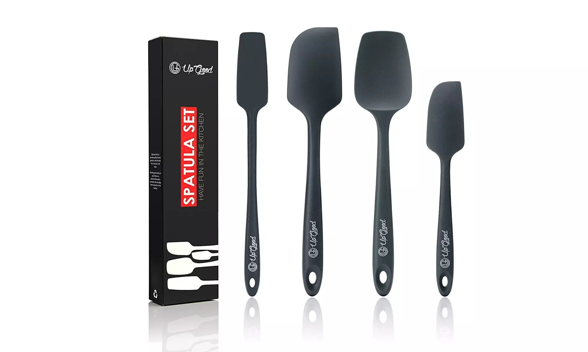 Silicone Spatula Set 4 Versatile Tools UpGood Kitchen Utensils, Formal Grey - Primary Image
