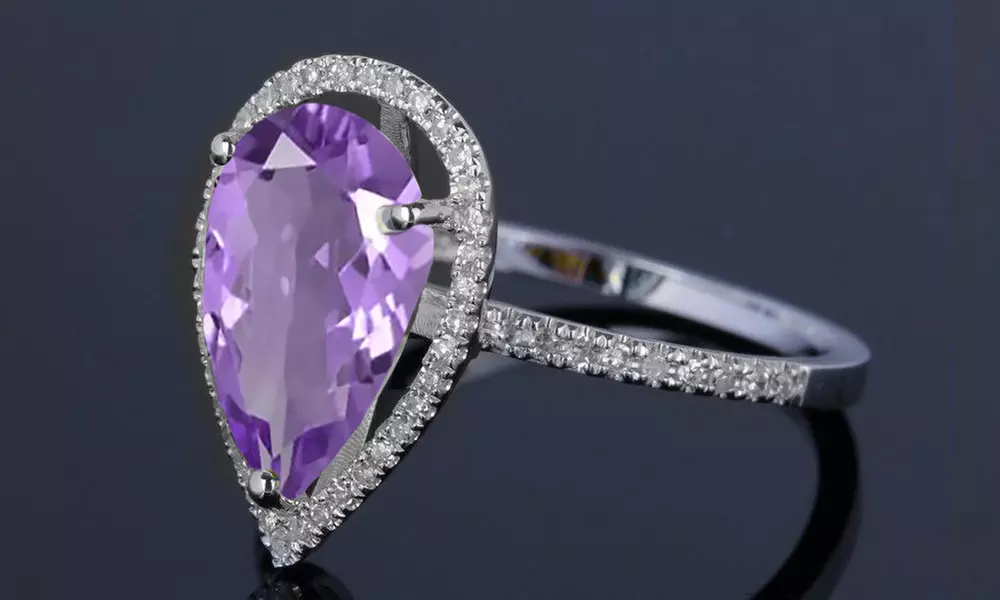 4.00 CTTW Genuine Amethyst Gemstone Pear Cut Halo Ring