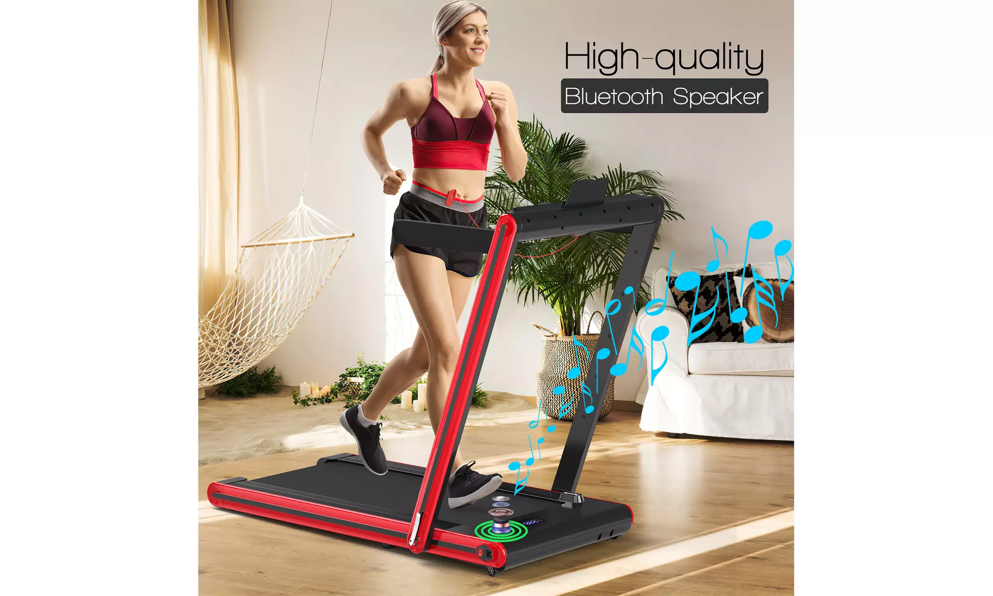 Costway 2-in-1 Folding Treadmill 2.25HP Jogging Machine w/ Dual LED Display