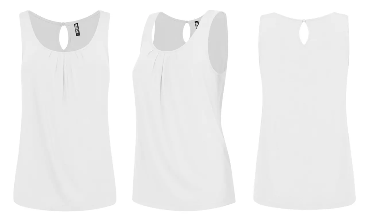 Made By Johnny Women's Pleated Front Scoop Neck Shell Tank