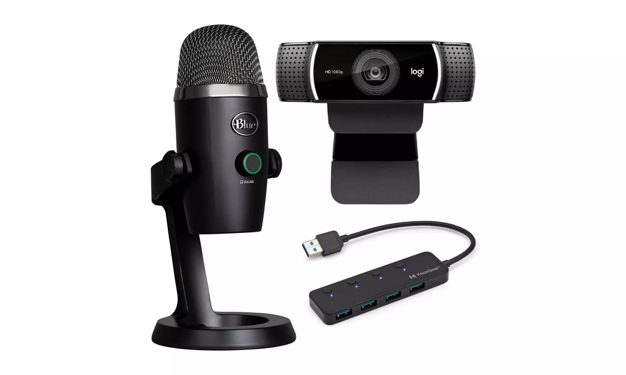 Blue Mic Yeti Nano Mic (Black) with Logitech C922 Pro Webcam and KG USB Hub - Primary Image
