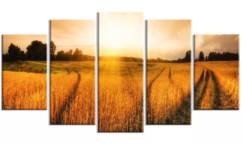 Wheat Field at Sunset Panorama - Photo Canvas Art Print - Primary Image