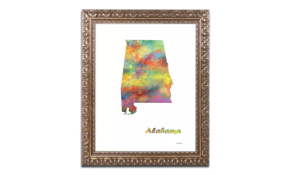 Marlene Watson 'Alabama State Map-1' Ornate Framed Art - Primary Image
