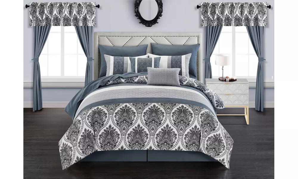 Valdi 20 Piece Reversible Comforter Medallion Quilted EmbroideredBed in a Bag - Primary Image