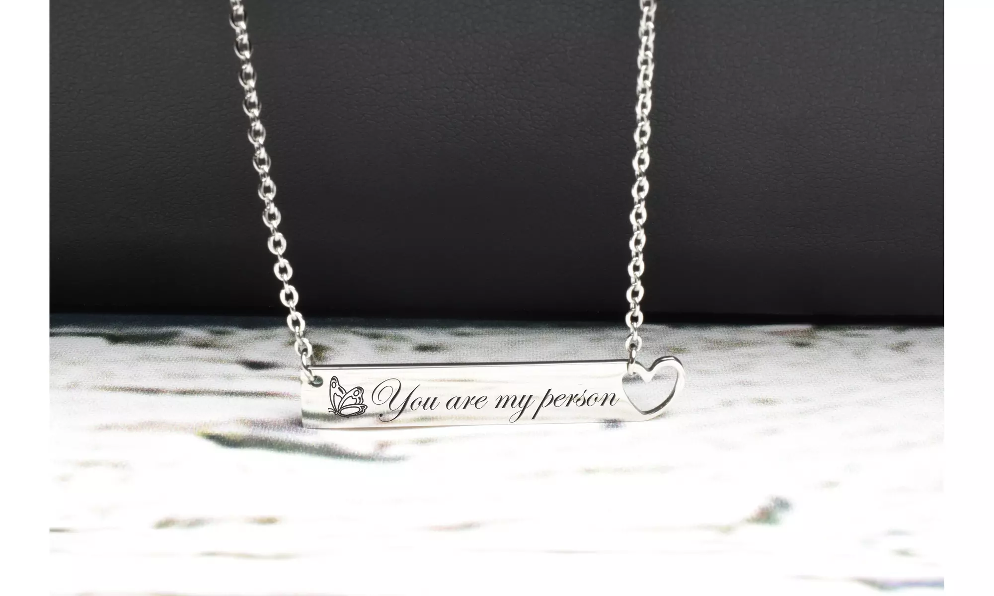 Inspirational horizontal heart cutout bar necklace by Pink Box - Second Medium
