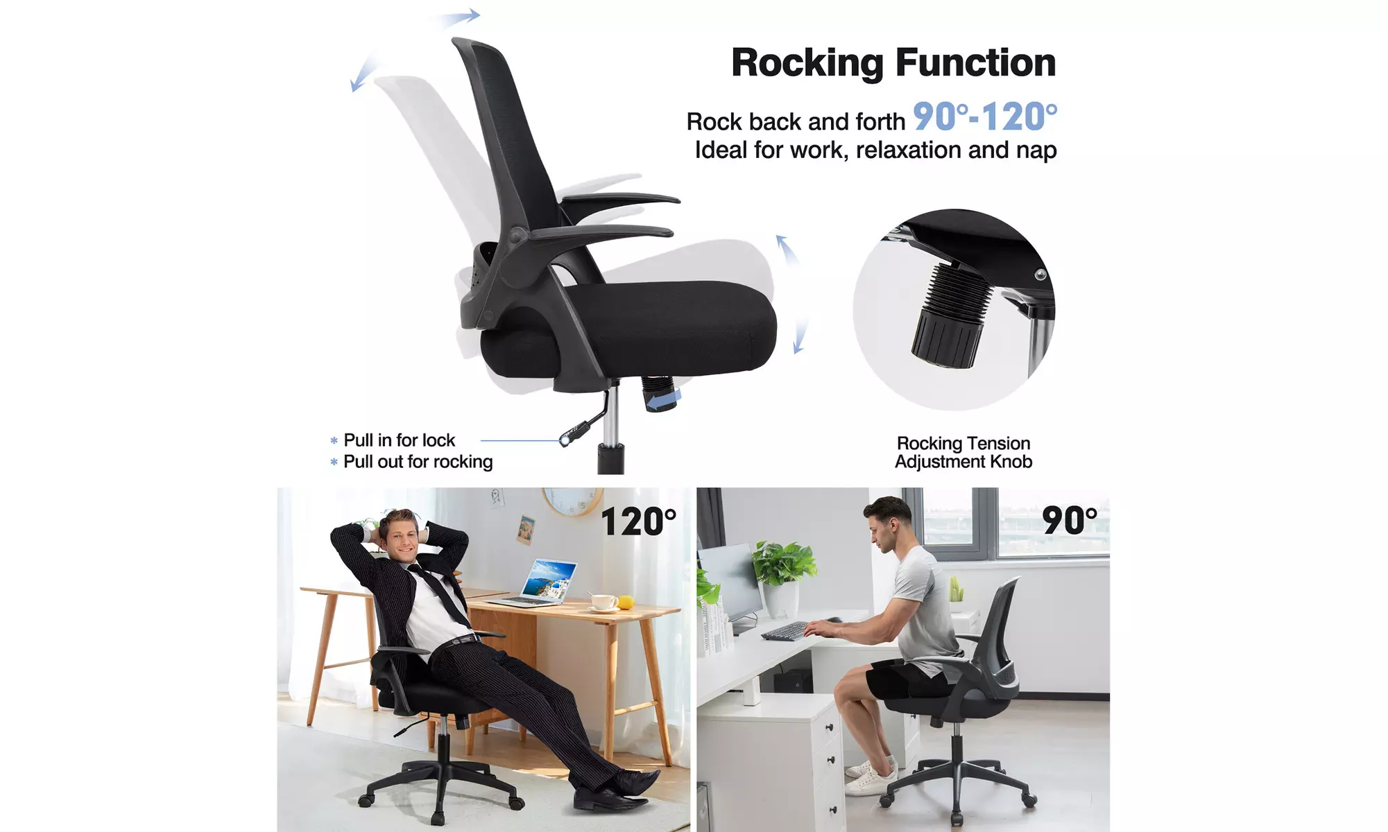Costway Mesh Office Chair Adjustable Rolling Computer Desk Chair Flip-up Armrest