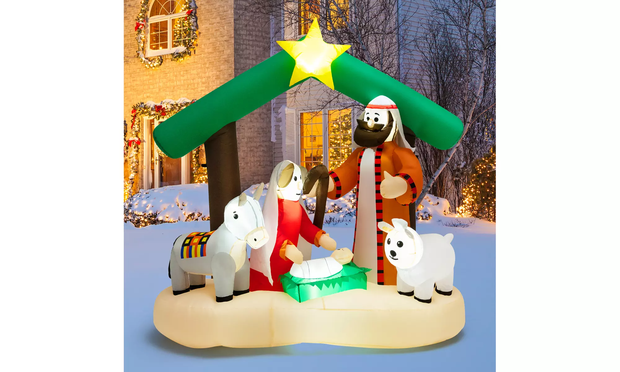 Costway 6.7FT Christmas Inflatable Nativity Scene LEDs Built-in Air Blower