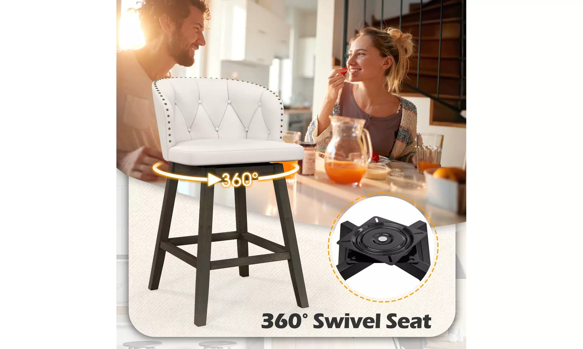 Costway Set of 2 or 4 Fabric Upholstered Counter Height Bar Stools for Kitchen 