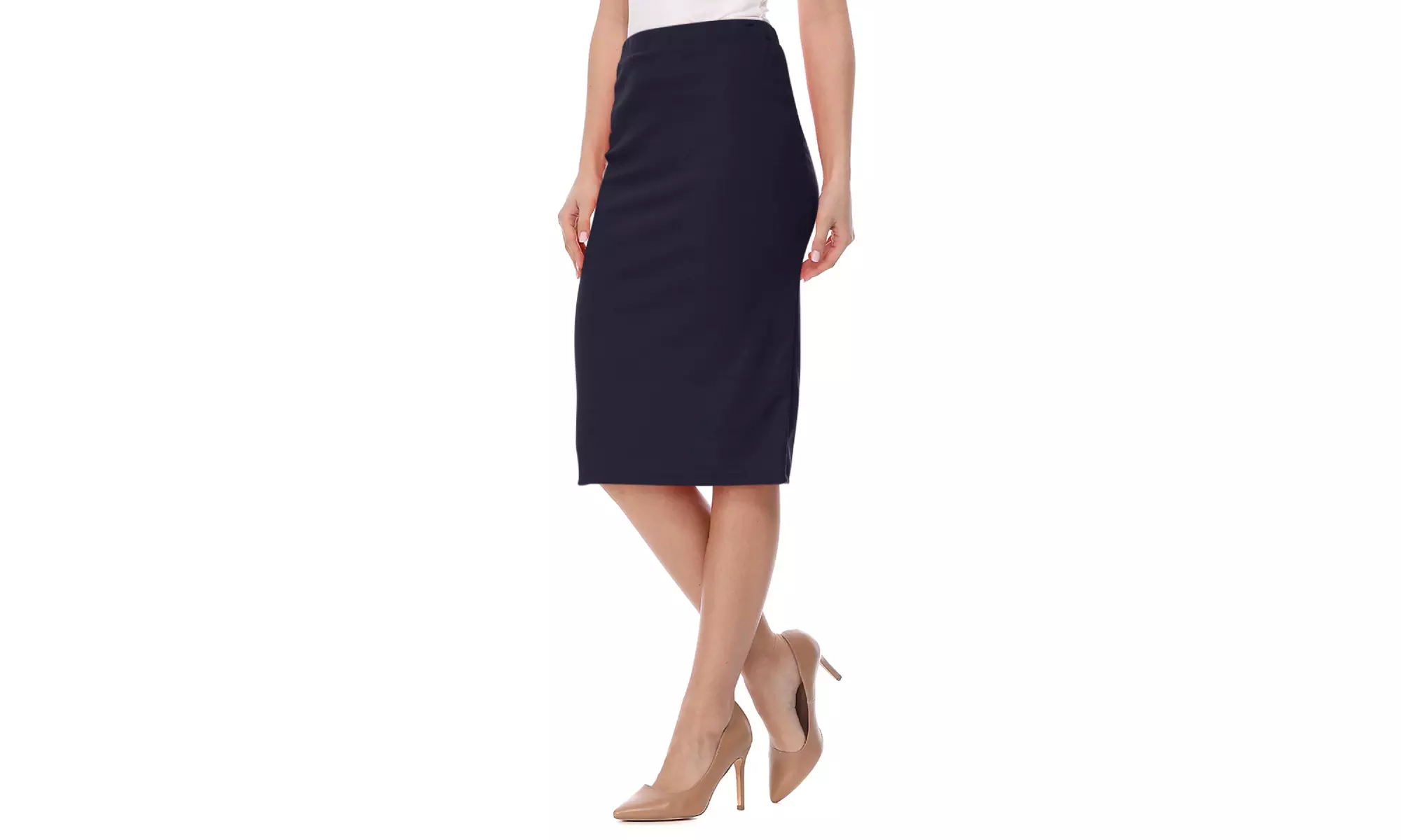 Women's Elastic High Waist Stretch Comfy Office Work Wear Solid Midi Skirt S-3XL