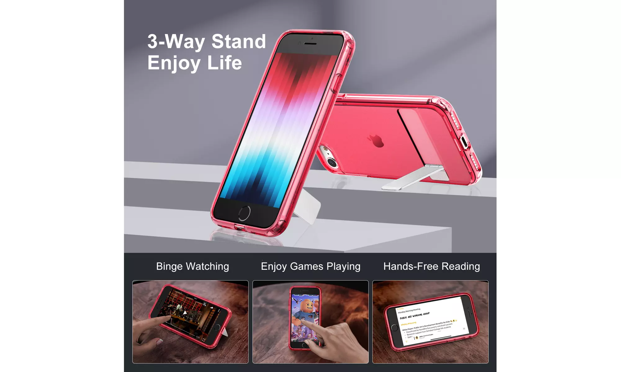 3-Way Metal Kickstand Case for Apple iPhone SE 3/2, iPhone 8/7, Bumper Cover