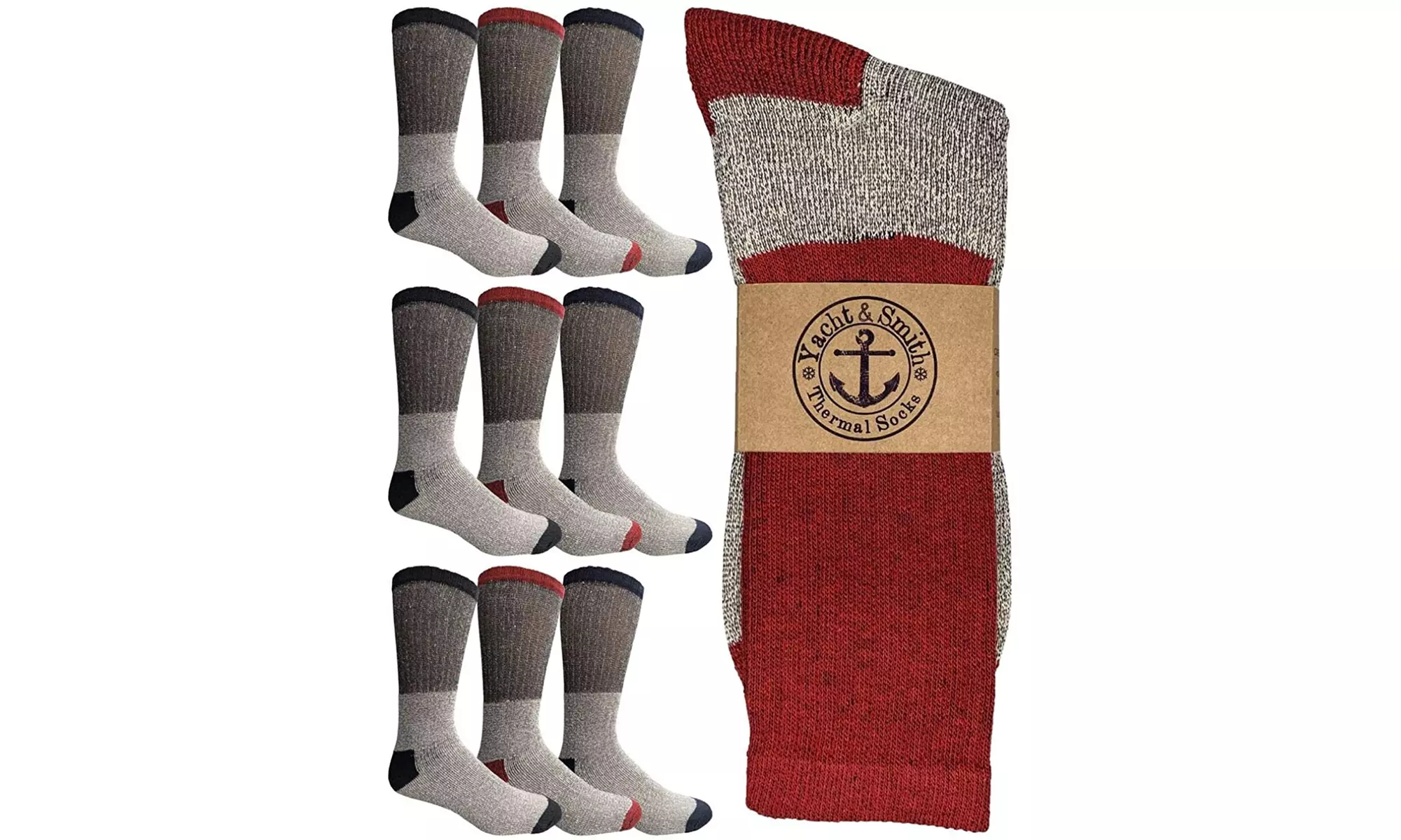 12 Pairs Of Yacht & Smith Mens Cotton Thermal Crew Socks, Cold Weather Boot Sock