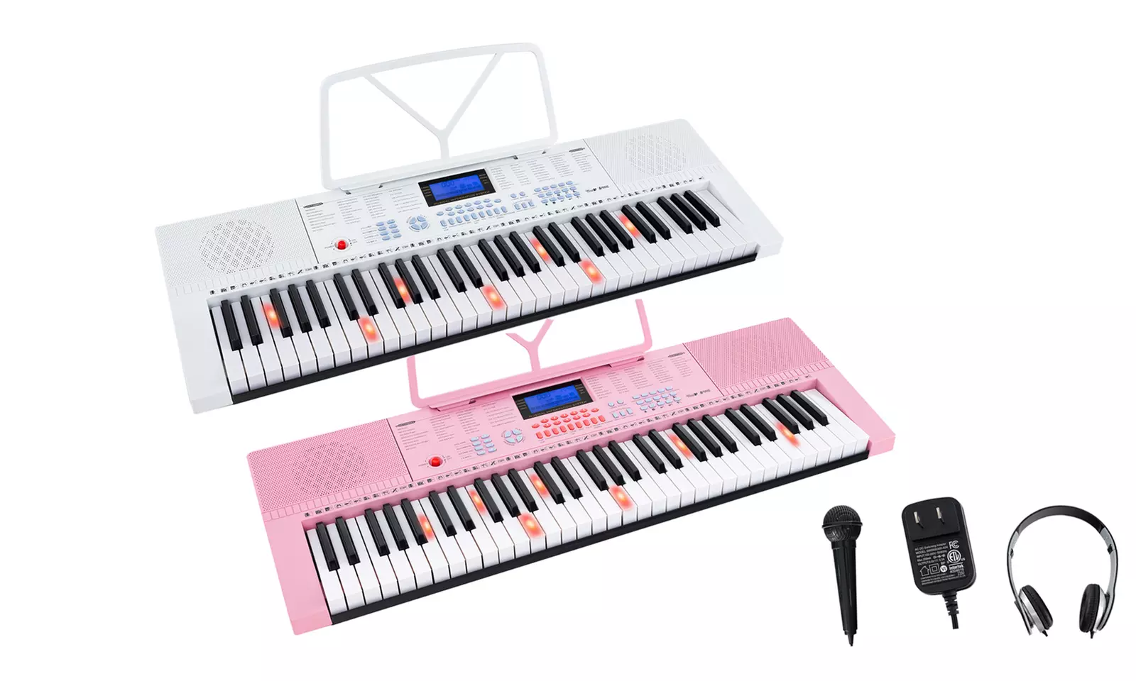 Costway Pink/White 61-Key Electric Piano Portable Digital Keyboard Lighted - Primary Image